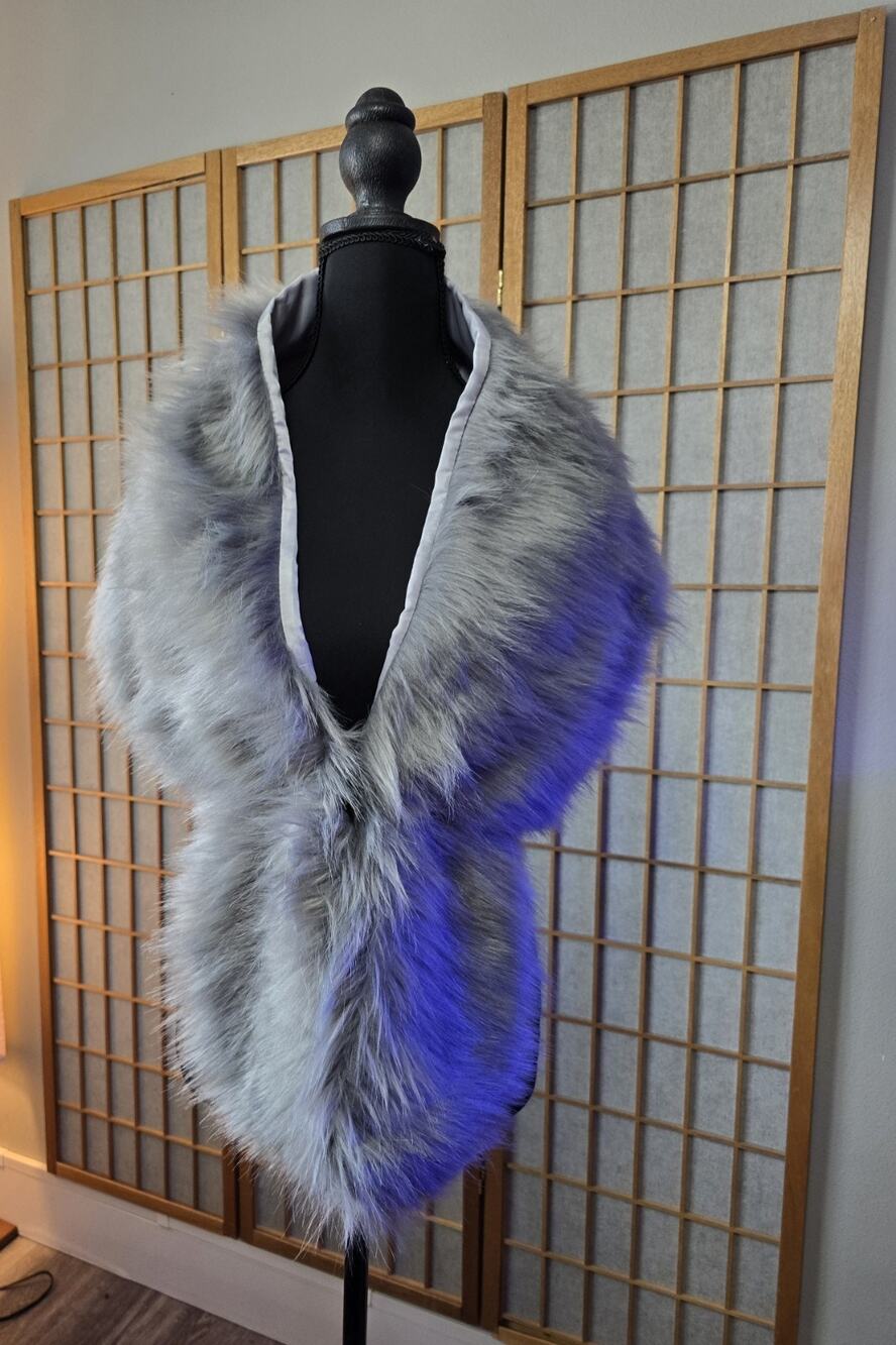 Elegant Gray Faux Fur Shawl Wrap Stole Shaggy Fluffy Winter Bridal Collar OS